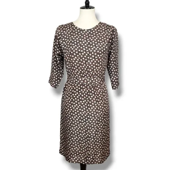 Vintage | Dresses | Vintage We Petites Brown Floral Print Satin Cropped  Sleeve Shift Dress Size 6p | Poshmark